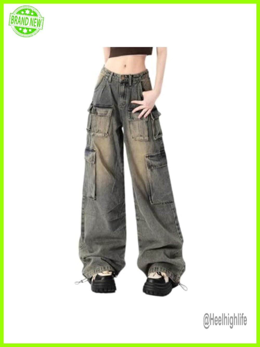 Baggy Cargo Pants Wide Leg Low Rise Y2K Hip Hop Streetwear Oversized Jeans